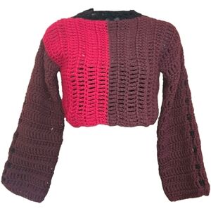 Burgendy/Wine Handmade Crochet Mesh Crop Top, Small-Medium, Reversable, Layering